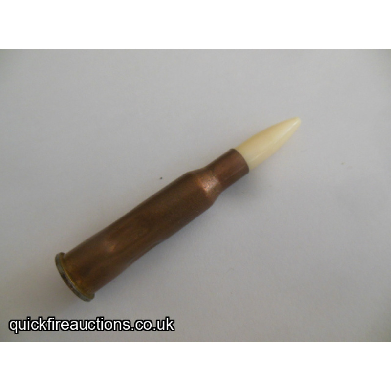 One inert 1975 Hungarian 7.62 x 54R drill/dummy cartridge