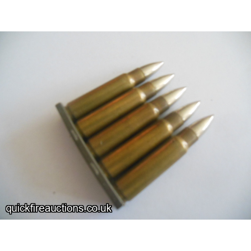 Five  inert 1951 Czech 7,62 x 45 cartridges in orginal clip