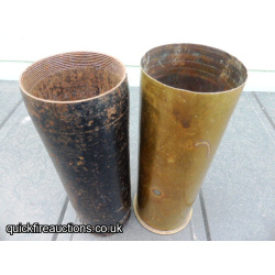 Fired WW1 German 7.7cm Field Gun Shrapnel Projectile and Case.