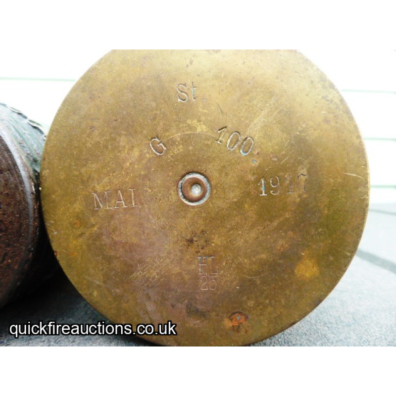 Fired WW1 German 7.7cm Field Gun Shrapnel Projectile and Case.