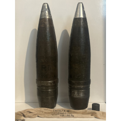 Two captured German 7.62 cm FK296(r) HE/T projectiles With one original charge bag and one tracer component